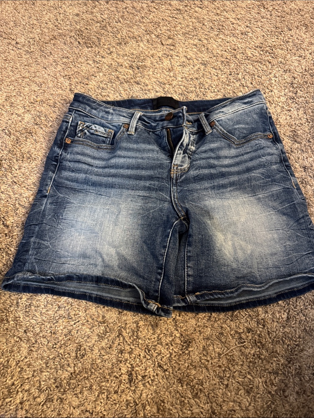 Buckle Distressed Blue Wash Denim Shorts